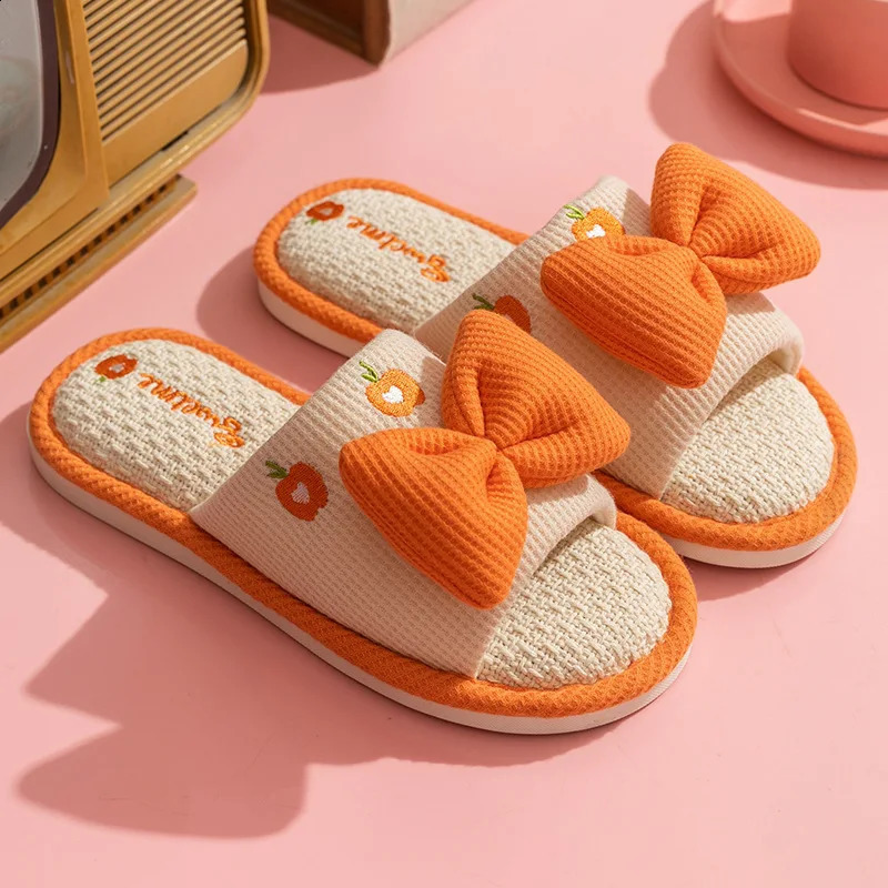 Ladies Summer Casual Linen Slippers Cartoon Multicolor Bow Girls Home Anti-Slip Slippers Simple Cute Slip-On Footwear 260624 - view 5