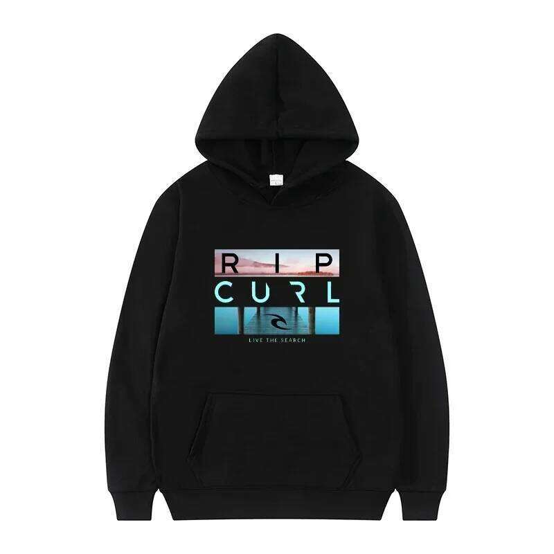 Men's hooded black casual street style sports shirt suitable for surfing and fashion enthusiasts W260626