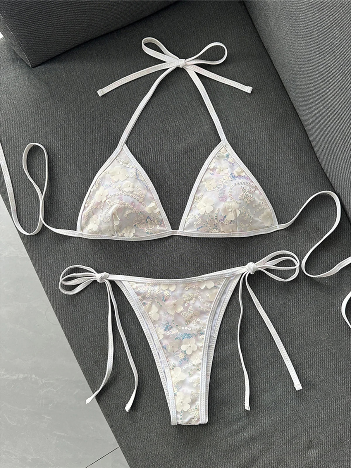 Printed Sequins Halter Bikini Women Swimwear Female Swimsuit High Leg Cut Bather Bathing Suit Swim Two-pieces Bikini set K8237 260622 - view 6
