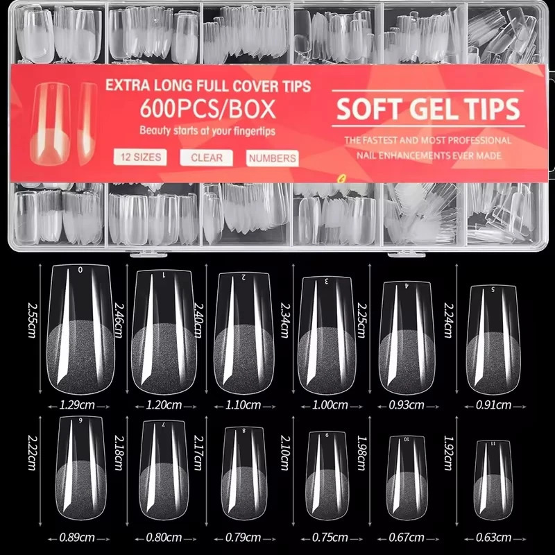 600 Full-Cover Semi-Matte French Square Fake Nail Tips Crystal Nail Tips Nail Extension Tips Nail Supplies Self-Adhesive Fake Nails 260626 - view 6