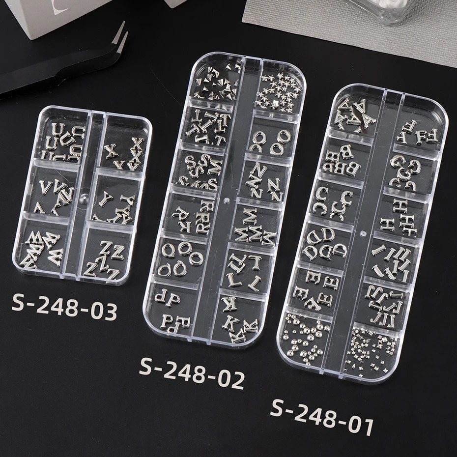 Sparkling letter bead Nail Charm - Slivery Alloy Alphabet Number Nail Art Accessories for Women Y2K Sparkling Rhinestone Charm 260623 - view 7