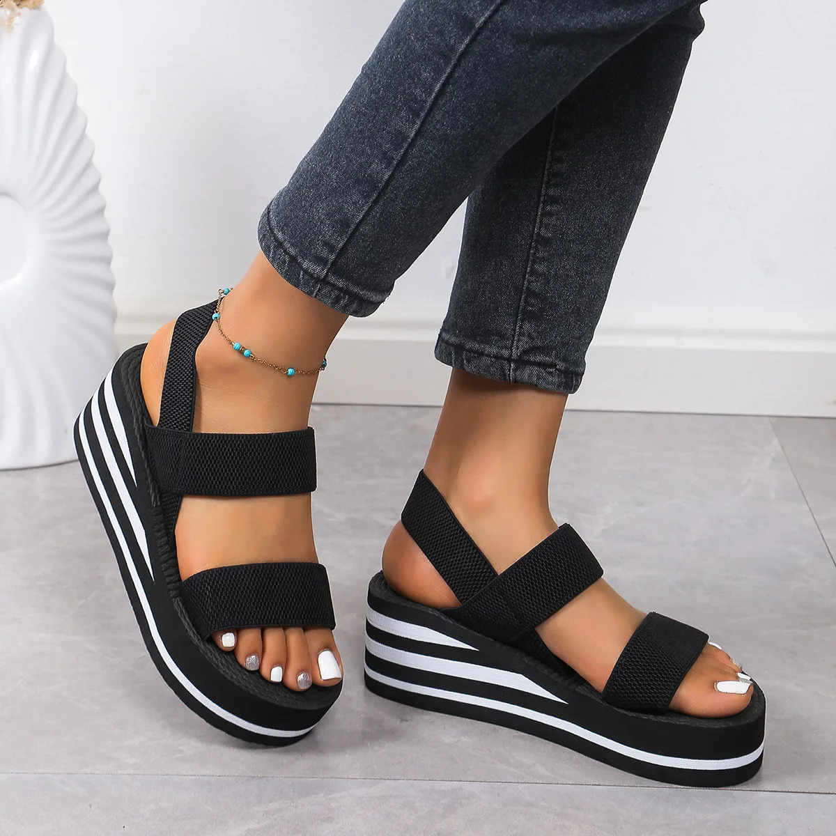 Summer Casual Womens Open Toe Wedge Sandals Lightweight Platform Thick Soled Slingback Shoes with Adjustable Back Strap 260626 - view 3