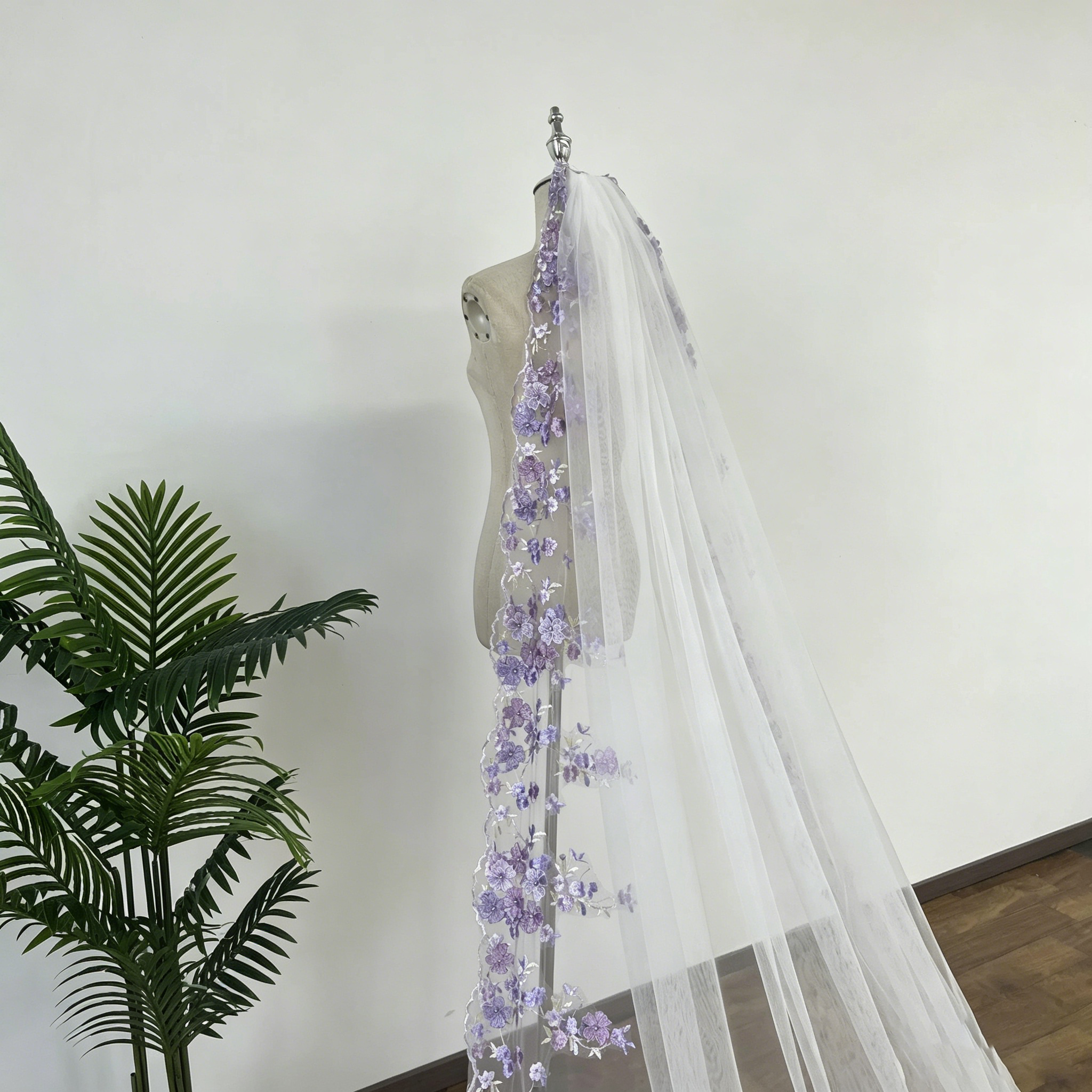 Elegant Appliques Beaded Bridal Veils For Women 3m Floor Length Voile Marriage Wedding Veil Tulle Bride Accessories Custom Made - view 6