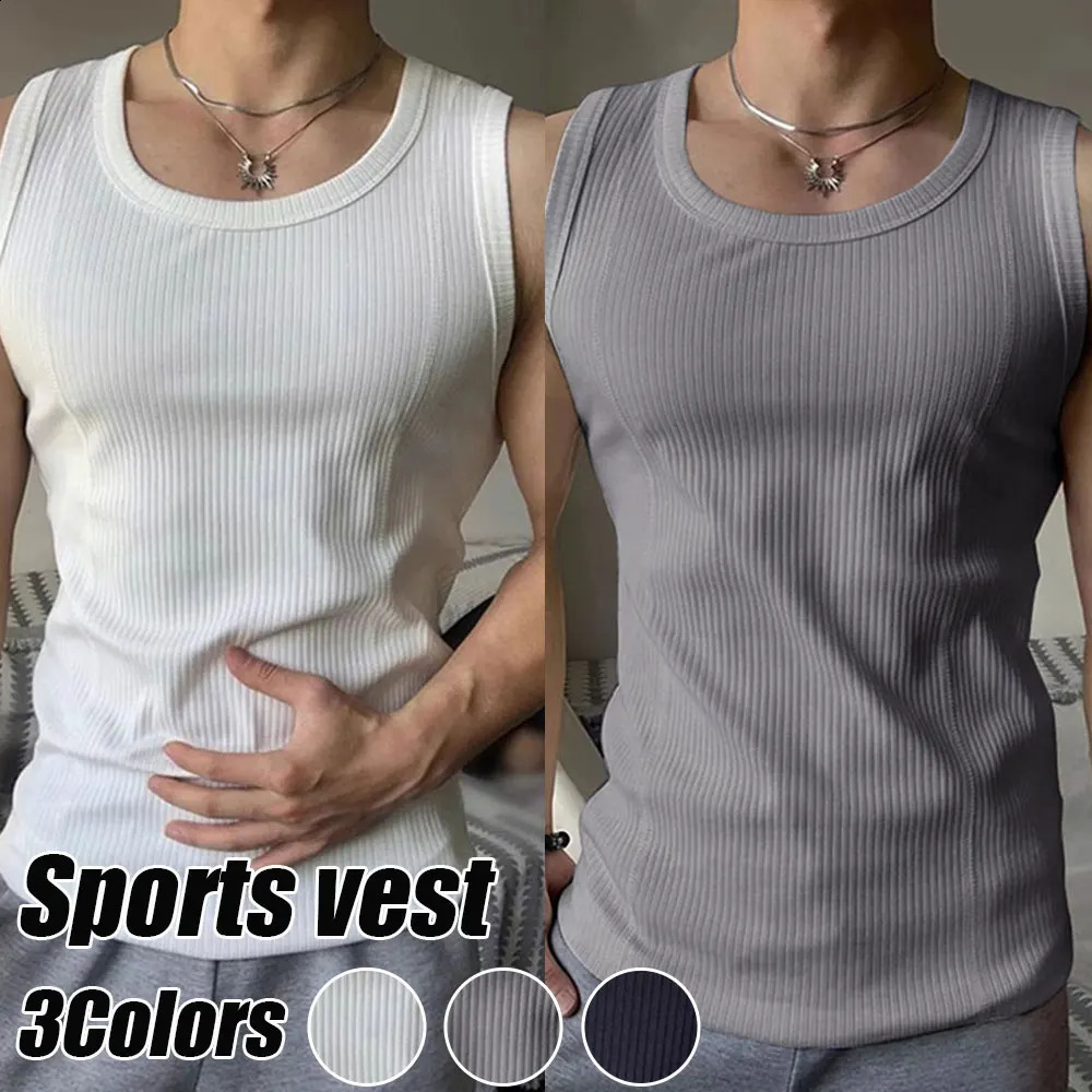 Mens Sleeveless Tops Round Neck Slim Vest Cotton Bodybuilding T-shirt Casual Elastic Sleeveless T-Shirt Breathable Fitness Vest 260626 - view 5