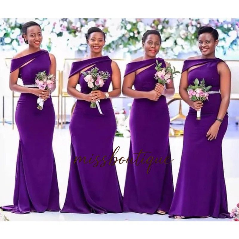 Purple Long Bridesmaid Dresses African Black Girl Women Satin Mermaid Wedding Party Dress Prom Formal Gown Vestidos Custom Q626