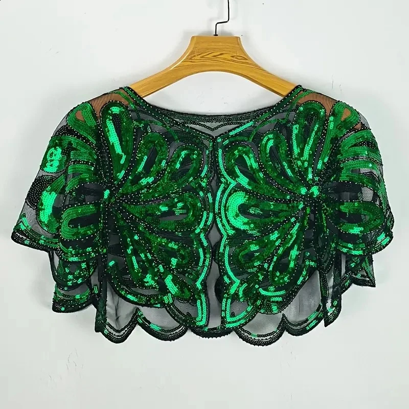 Vintage Sequin Floral Capelet Shawl Sparkling Embellished Party Accessory Hand Washable No Stretch Elegant Decorative Cape 260625 - view 5