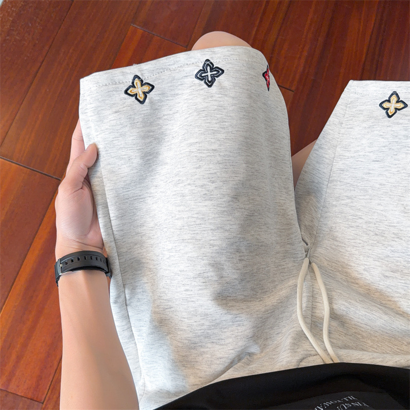 Contrast Color Waistband Embroidered Sports For Men, Summer Loose-Fitting Basketball Mid-Length Pants, Trendy Casual Wide-Leg Shorts - view 6