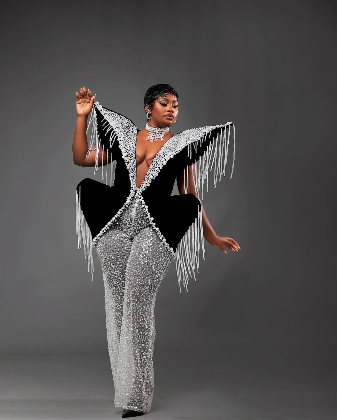 2026 African Aso Ebi Plus Size Prom Dresses Black Jumpsuits V Neck Sexy Pearls Sequined Lace Evening Formal Gowns for Nigeria Black Women Birthday Gow - view 7