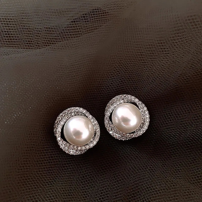 womens fashion jewelry 14K gold plated spiral zircon pearl earrings for Christmas party girls fashion accessories 260626 - view 6