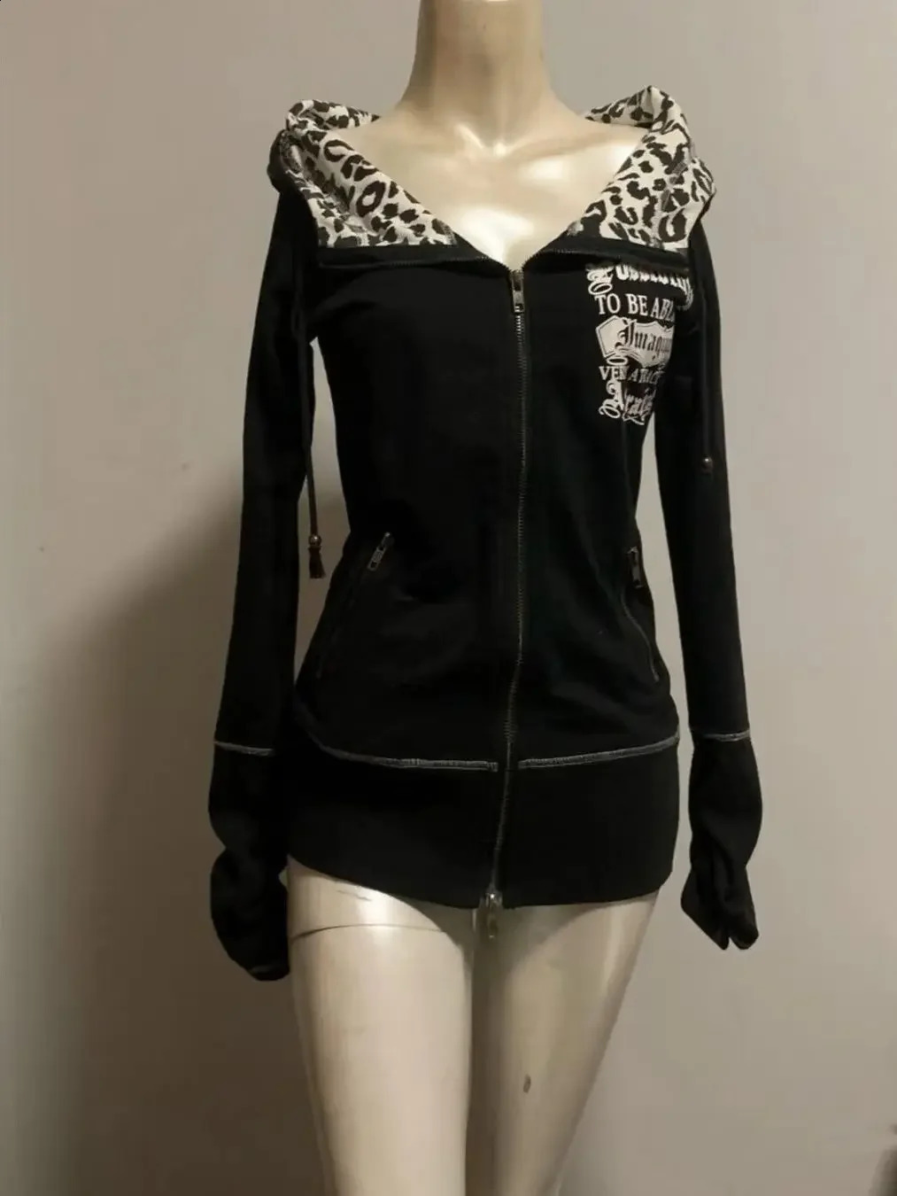 Y2k Harajuku Retro Leopard Black Sportswear Hip Hop Slim Fit Spicy Girl Retro Multi Functional Hoodie Gothic Punk Zipper Hoodie 260626 - view 6