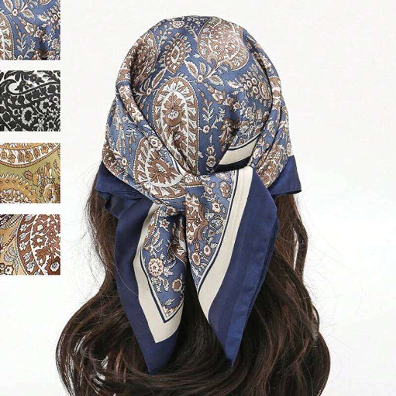 Fashion Bohemian Style Floral Print Womens Square Silk Scarf Satin Head Wrap Tropical Leaf Flower Design Scarves Bandana Hijab 26Y06226