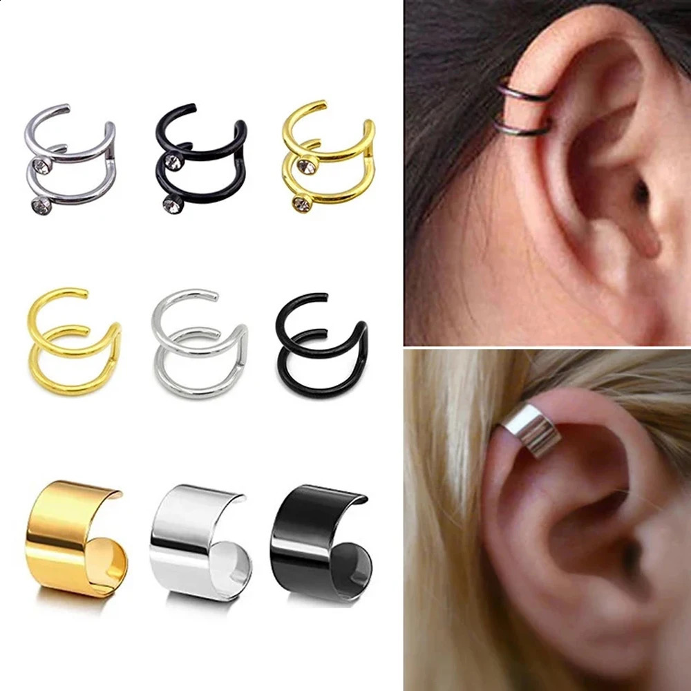 1 Piece Punk ManWomen Stainless Steel Ear Clip Earring Cuff Wrap Earrings No piercingClip On Cartilage Jewelry 260623