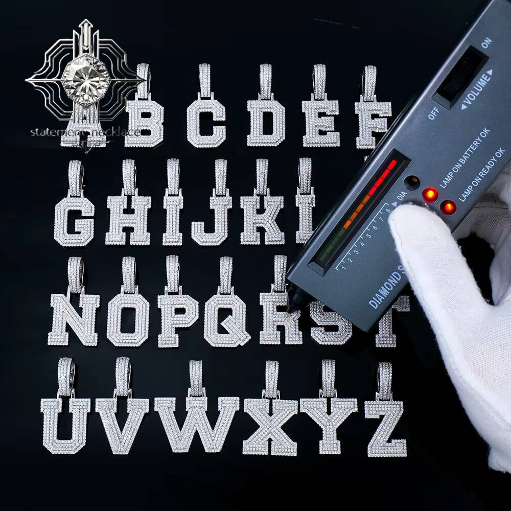 Custom wholesale hip-hop luxury jewelry 925 sterling silver iced diamond Moissanite A-z men's lead letter pendant