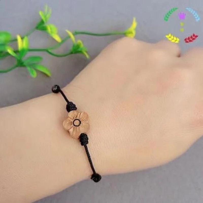 Wooden Plum Blossom Red Bracelet Rope Hand Woven Lucky Retro Creative Gift Girlfriends Couples Jewelry 260617 - view 7