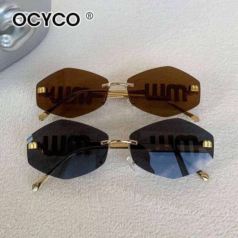Fashion Borderless Sunglasses Women Men Rimless Diamond Studded Letter Sun Glasses UV400 Y2K Polygon Metal Eyewear 26Y0626 - view 5