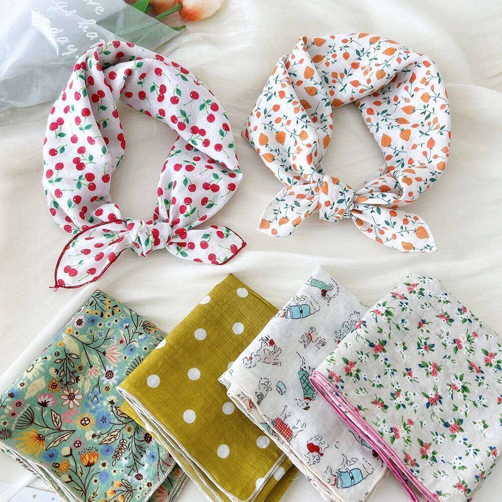 55cm Cotton Linen Square Cherry Floral Print Neck Tie Scarf Headkerchief Female Foulard Head scarf Women Hijab Bandanas 26Y06226 - view 1
