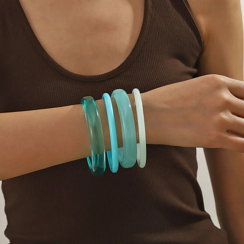 Bohemia Blue Translucent Acrylic Resin Bracelet Set Women Beach Vacation Bangle Stackable Lightweight 4Pcs/Set Jewelry 260625 - view 1