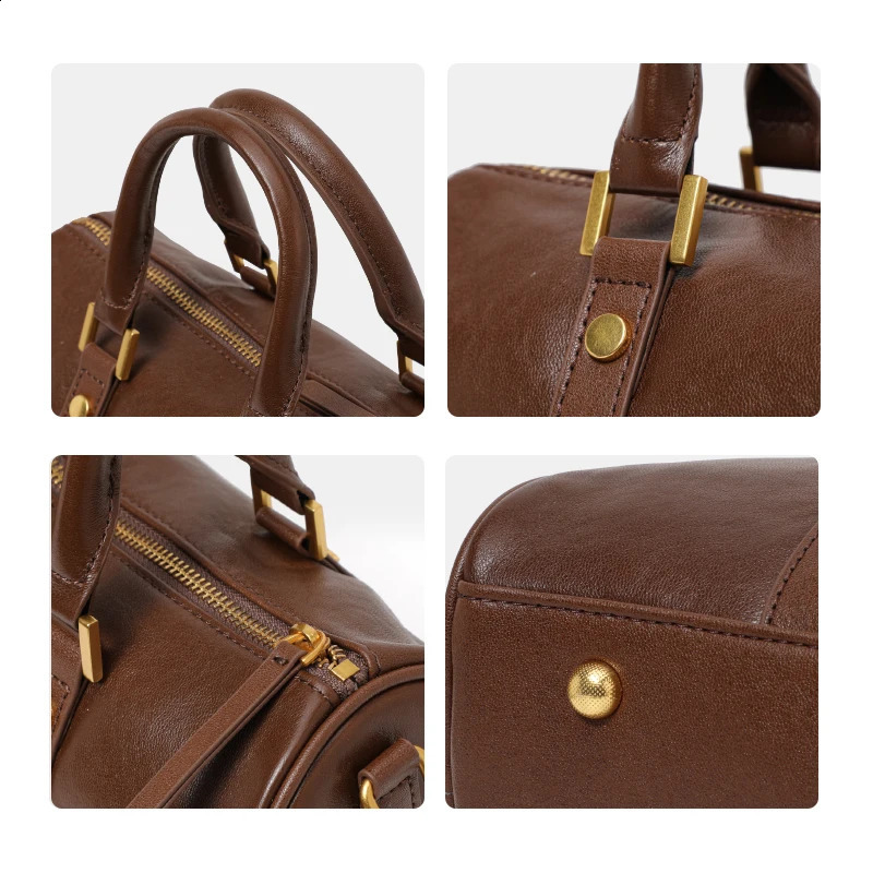 Genuine Leather Womens Handbag with Shoulder Strap - Crossbody Single-Shoulder Cylindrical Pillow-Shaped Storage Bag 260626 - view 7