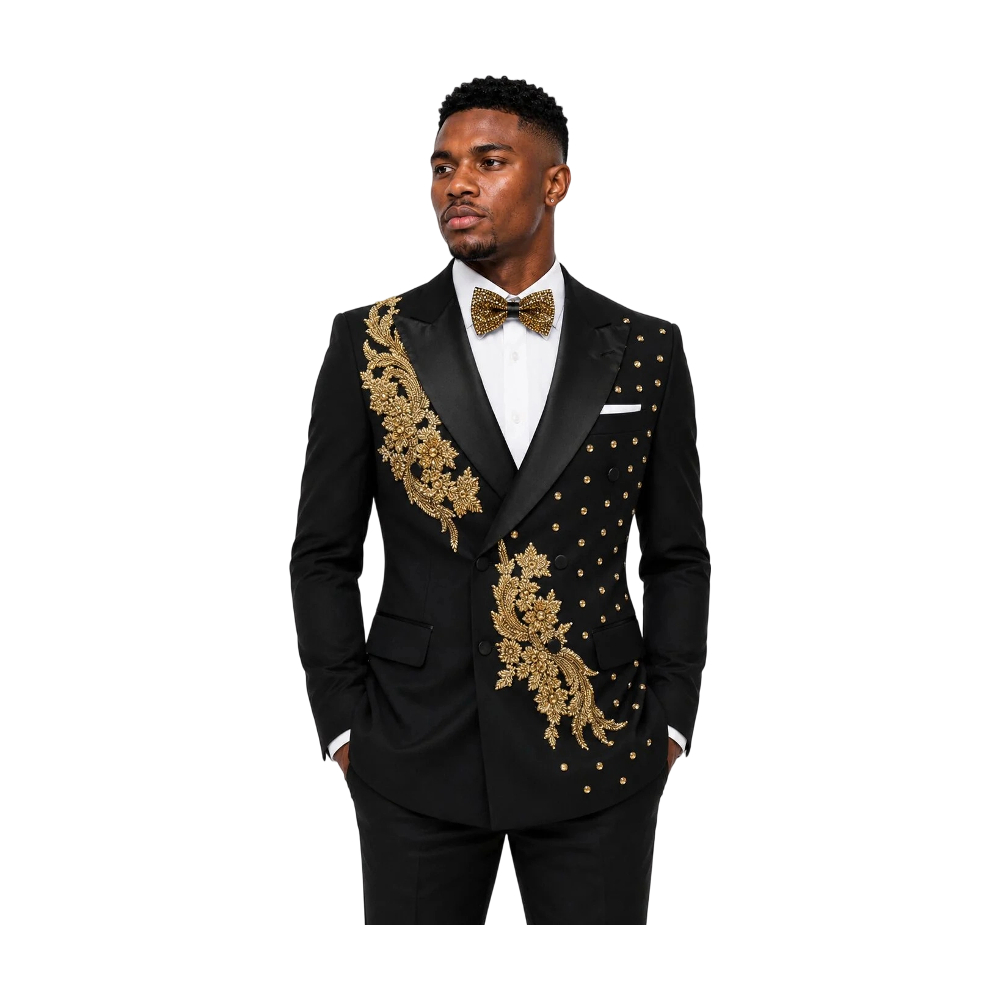 Handsome Men Suits Tailor-Made 2 Pieces Appliques Peaked Lapel Jacket Rhinestone Double Breasted Blazer Prom Party Customized Coat Pants Plus Size - view 7