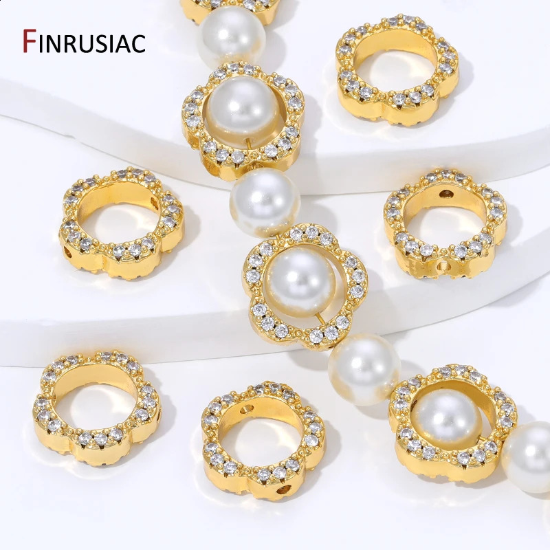 18K Gold Plated Brass Flower Bead FramesZircon Frame Beads Connector For DIY Bracelet Necklace Making Accessories 260623
