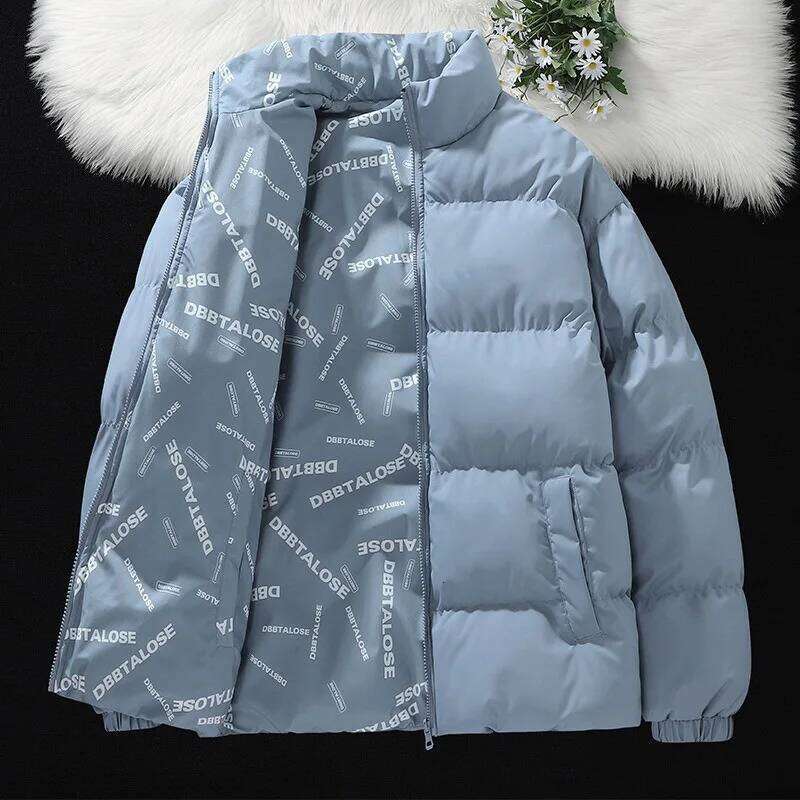 Mens Reversible Down Jacket Fall Winter Stand Collar Thickened Puffer Cotton Coat Warm Streetwear W260626 - view 4