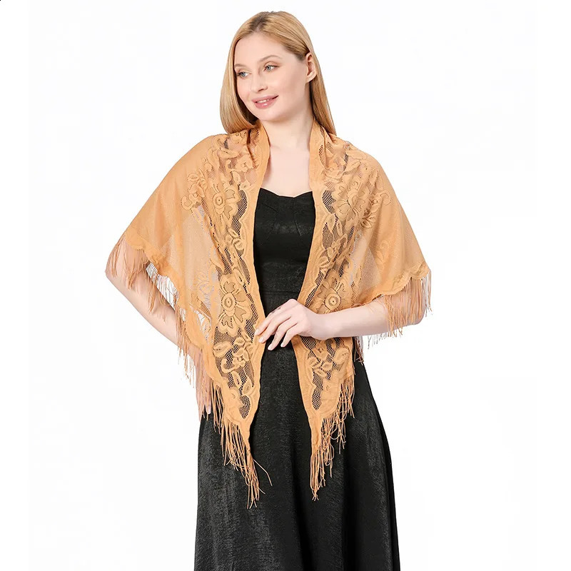 Triangle Lace Shawls and Wraps for Evening Dresses with Tassels for Evening Party Mesh Wedding Shawls 260625 - view 4