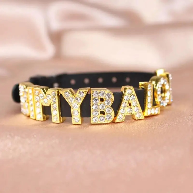 50PC/lot Hole 8mm 10mm Rhinestones Slide Letter Golden English Alphabet slide Charm Fit For DIY Wristband Keychains 260623 - view 7