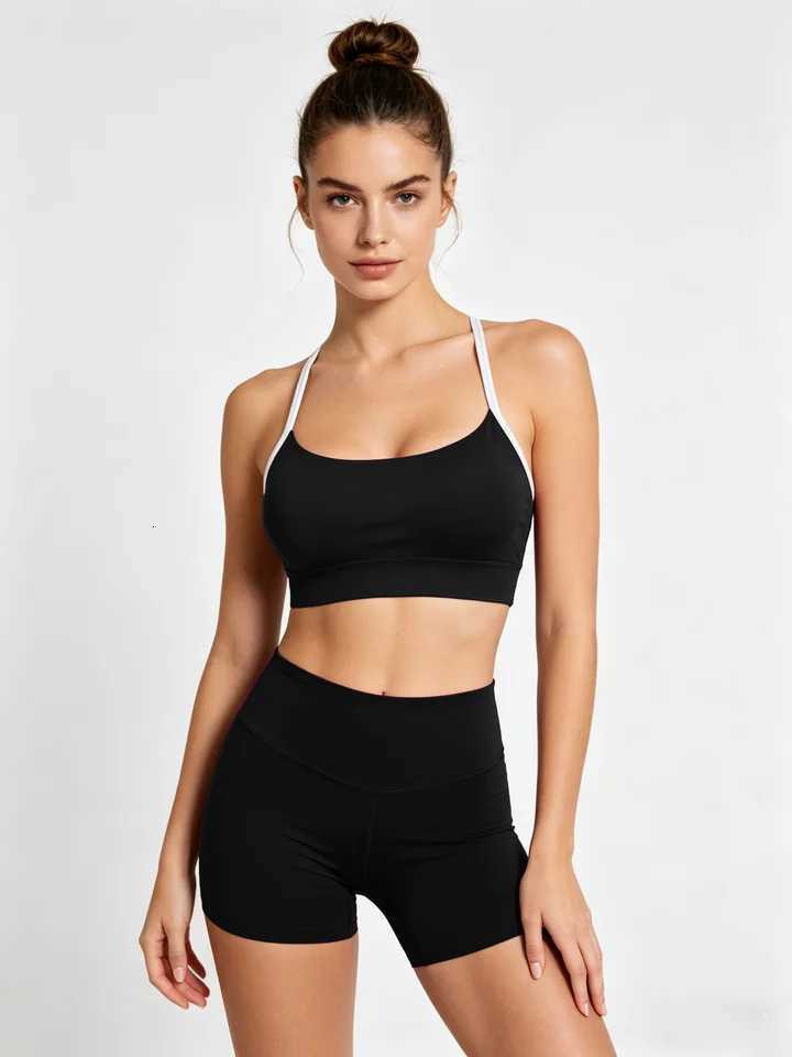 Set Yoga Womens Trim 2Pcs Sports Bra High Waist Biker Shorts Gym Fitness Workout Tracksuit M260626 - view 3