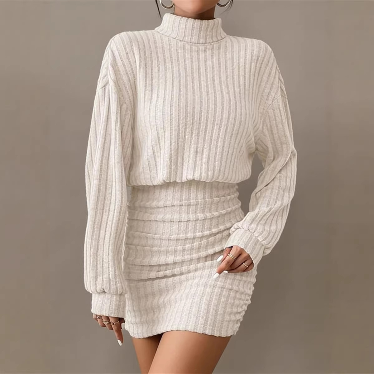 Cross-border foreign trade Amazon European American autumn and winter new style bodycon long-sleeve high-neck ribbed knit sexy dress WONST - view 5