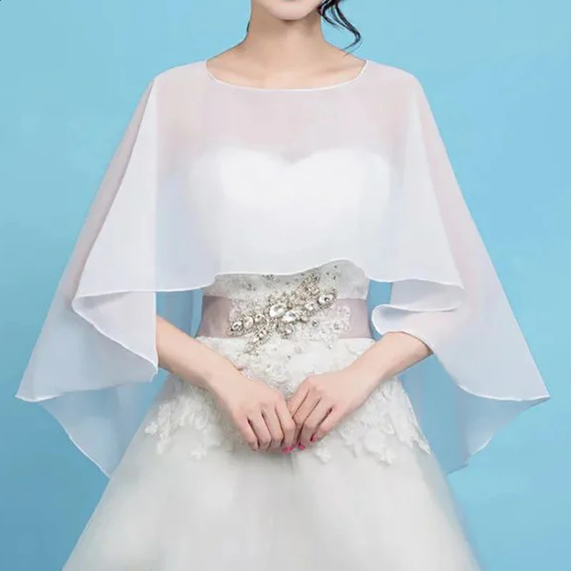 Womens Chiffon Cape Bolero Femme Mariage Chalas Mujer Evening Wedding Bridal Jacket Wraps Accessories Peleryna Cloak Boda Shawl 260625 - view 4