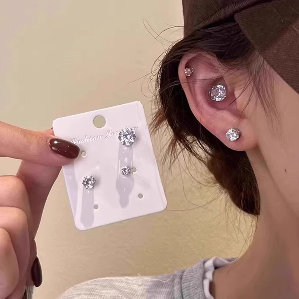 1 Pair Crystal Strong Magnetic Ear Stud Clip Earrings for Men Women Punk Round Zircon Magnet Non Piercing Jewelry 260623 - view 5