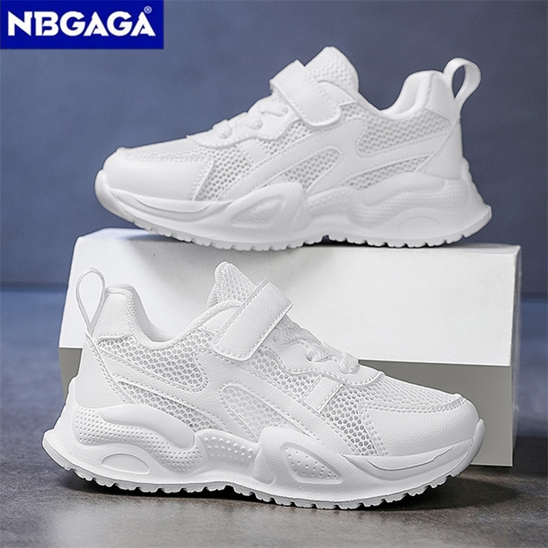 White Childrens Leather Casual Shoes For Boy Girls Outdoor Running Sneakers Breathable Mesh Kids School Walking Sport Non Slip a260617 - view 3