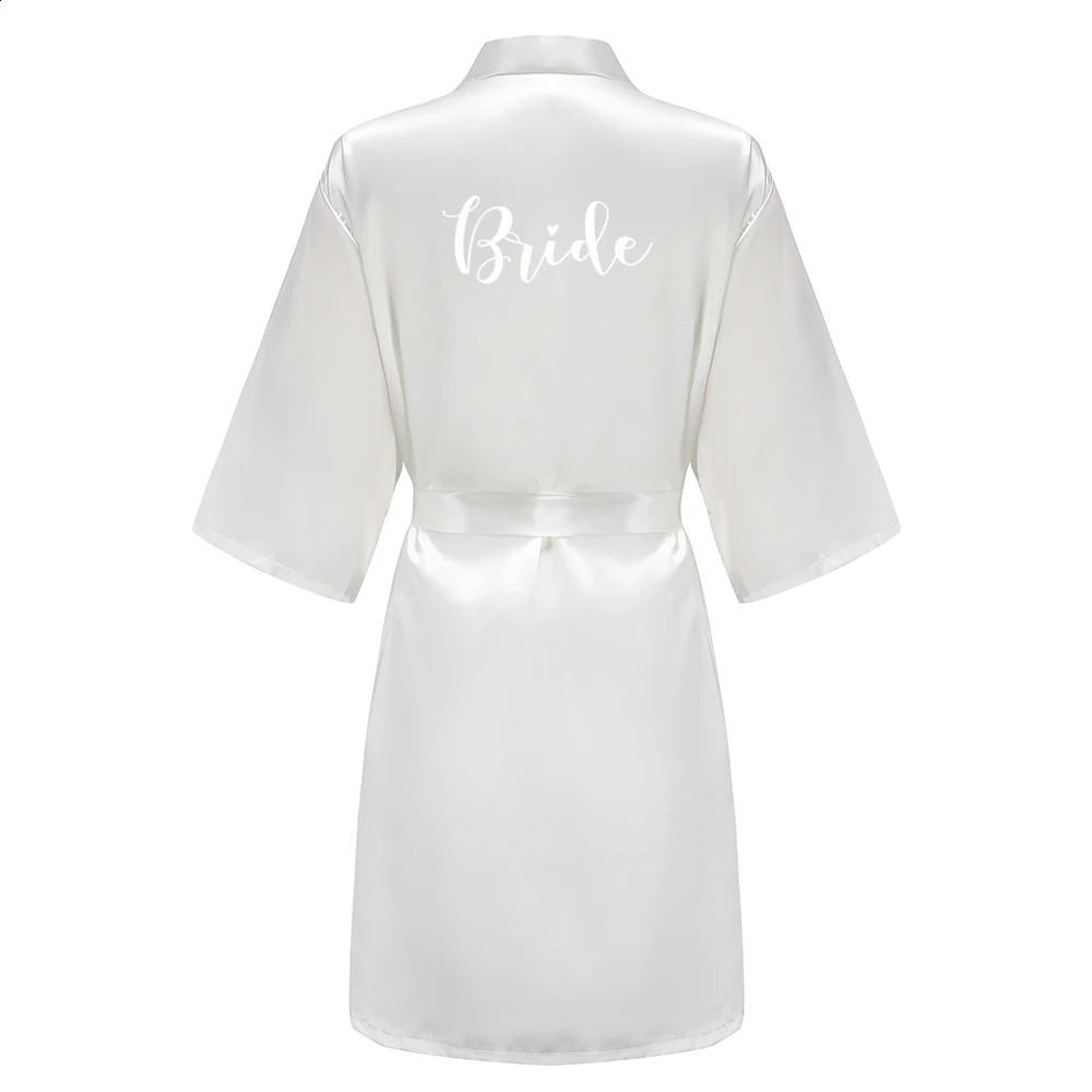 Womens Satin Kimono Robes With White Letter Bride Bridesmaid Short Getting Ready Wedding Dressing Gown 260625 - view 3