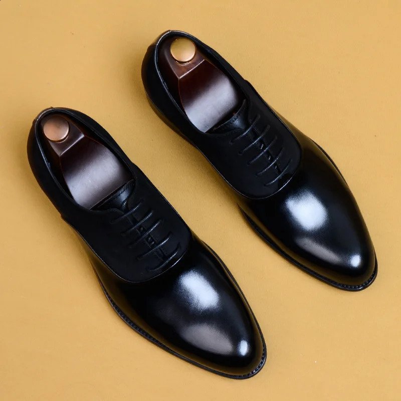 Genuine Cow Leather Brogue Wedding Business Men Casual Flats Vintage Handmade Oxford Shoes For Men Black Burgundy 260626 - view 6
