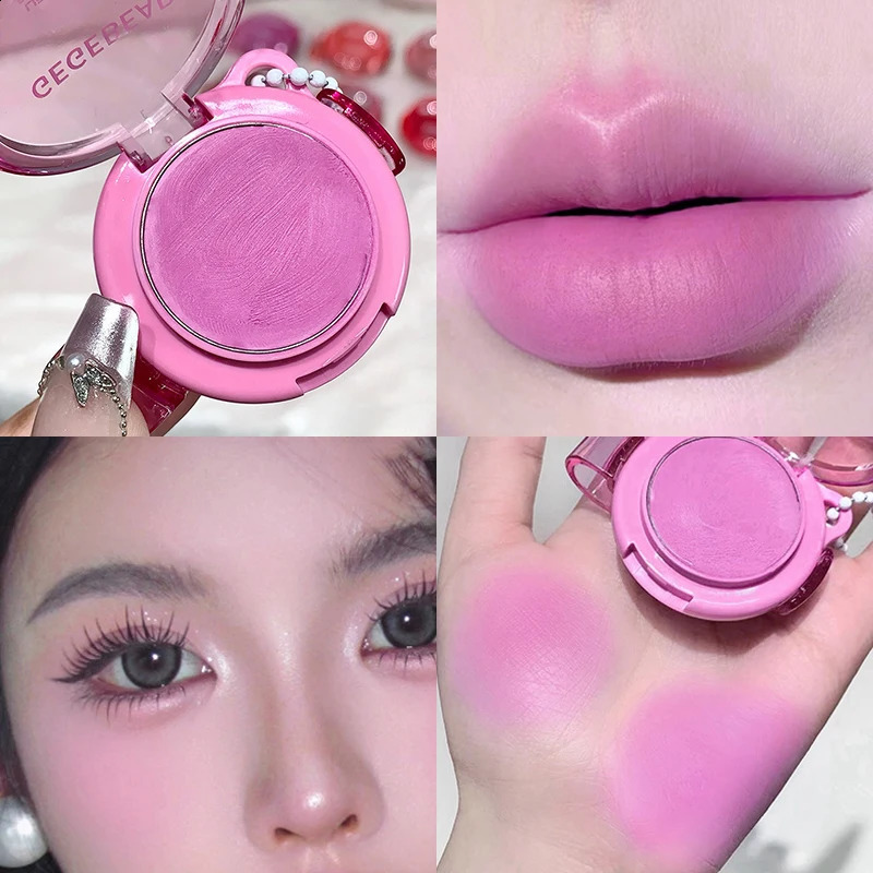 Matte Rose Purple Blush Cream Lip Cheek Multi-Use Lip Mud Lipstick Monochrome Blusher Brightening Face Easy Color Rouge Makeup 260625