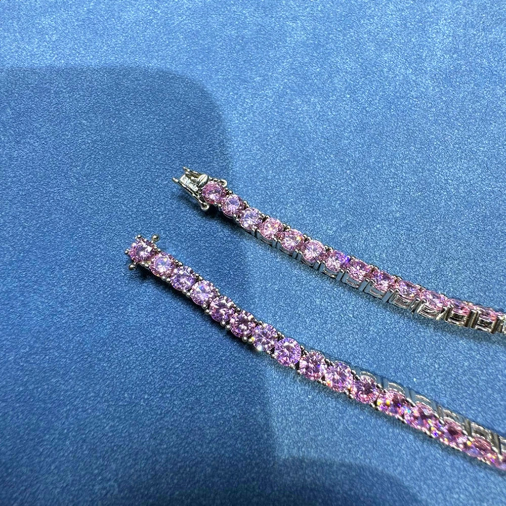 Wong Rain Solid 925 Sterling Silver 5MM Lab Pink Sapphire High Carbon Diamonds Gemstone Tennis Chain Bracelets Fine Jewelry 260626 - view 6