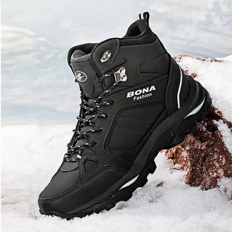 BONA Men Boots Anti-Skidding Leather Shoes Men Comfy Spring Autumn Men Shoes Short Plush Snow Boots Durable Outsole 260626