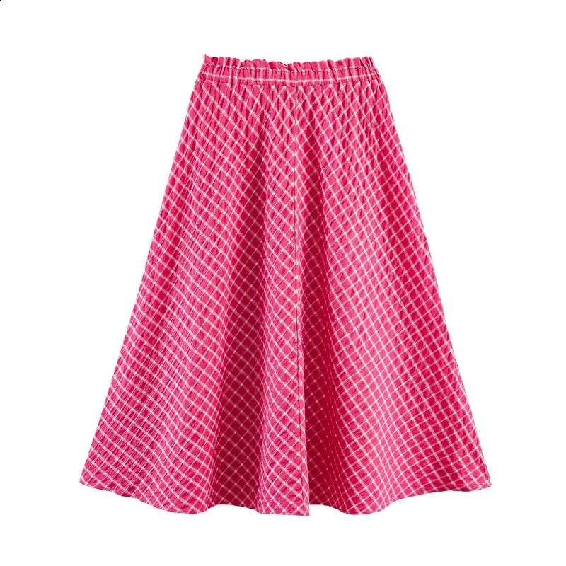 Womens HalfLength Skirt 2026 Summer Style Rose Red Plaid ALine Loose Long Casual Fashion Unique and Versatile 260626 - view 3
