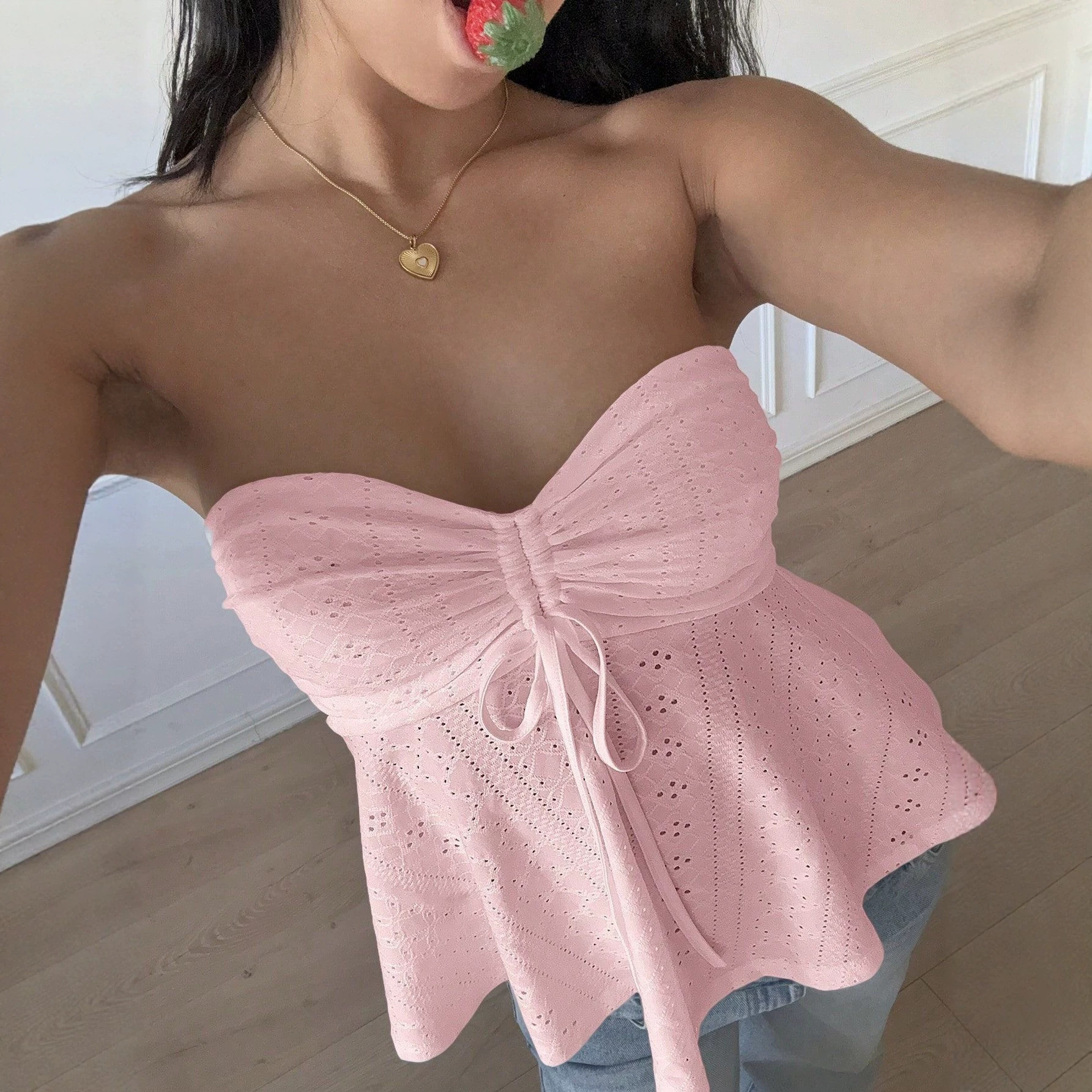 Women's Clothing High-End Sweet And Spicy Style Strapless Slim-Fit Sleeveless Top Sleeveless Top Sexy Suspenders tube top - view 5