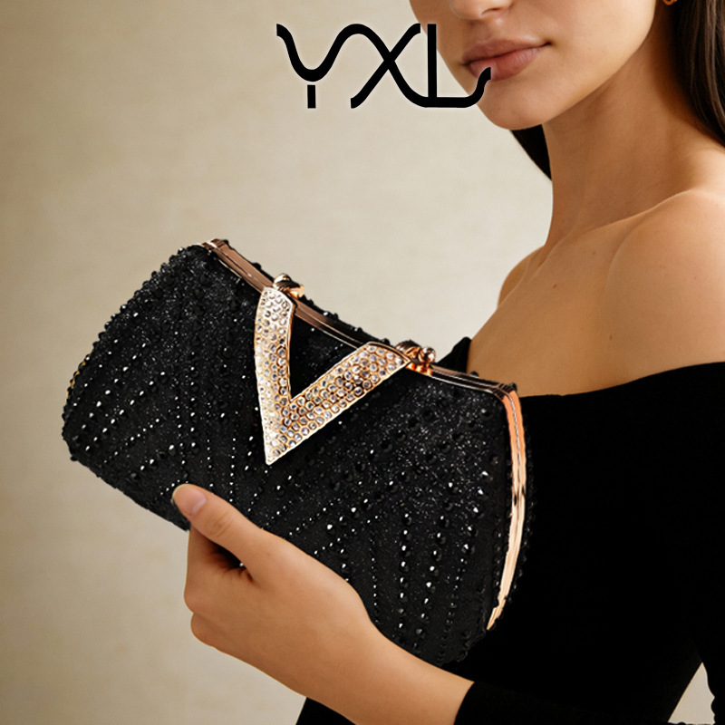 New evening diamond-embellished banquet dress hot-stamped rhinestone luxury party bag, cross-border fashion clutch bag manufacturer GLAMOR