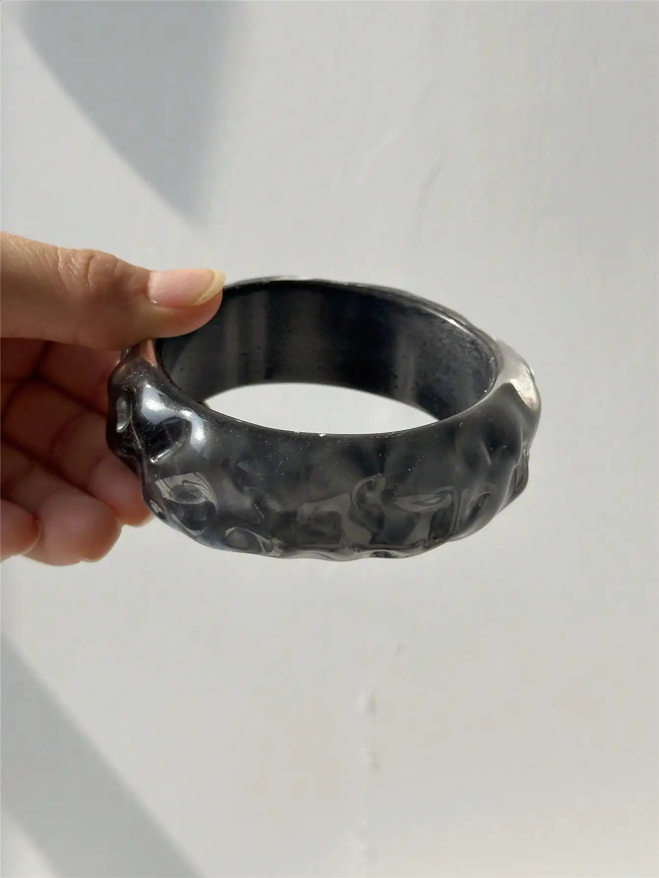 Retro-inspired Arrival Transparent Gray-Black Resin Bracelet Irregular Thick Stretch-Fit Womens Jewelry 260624 - view 5