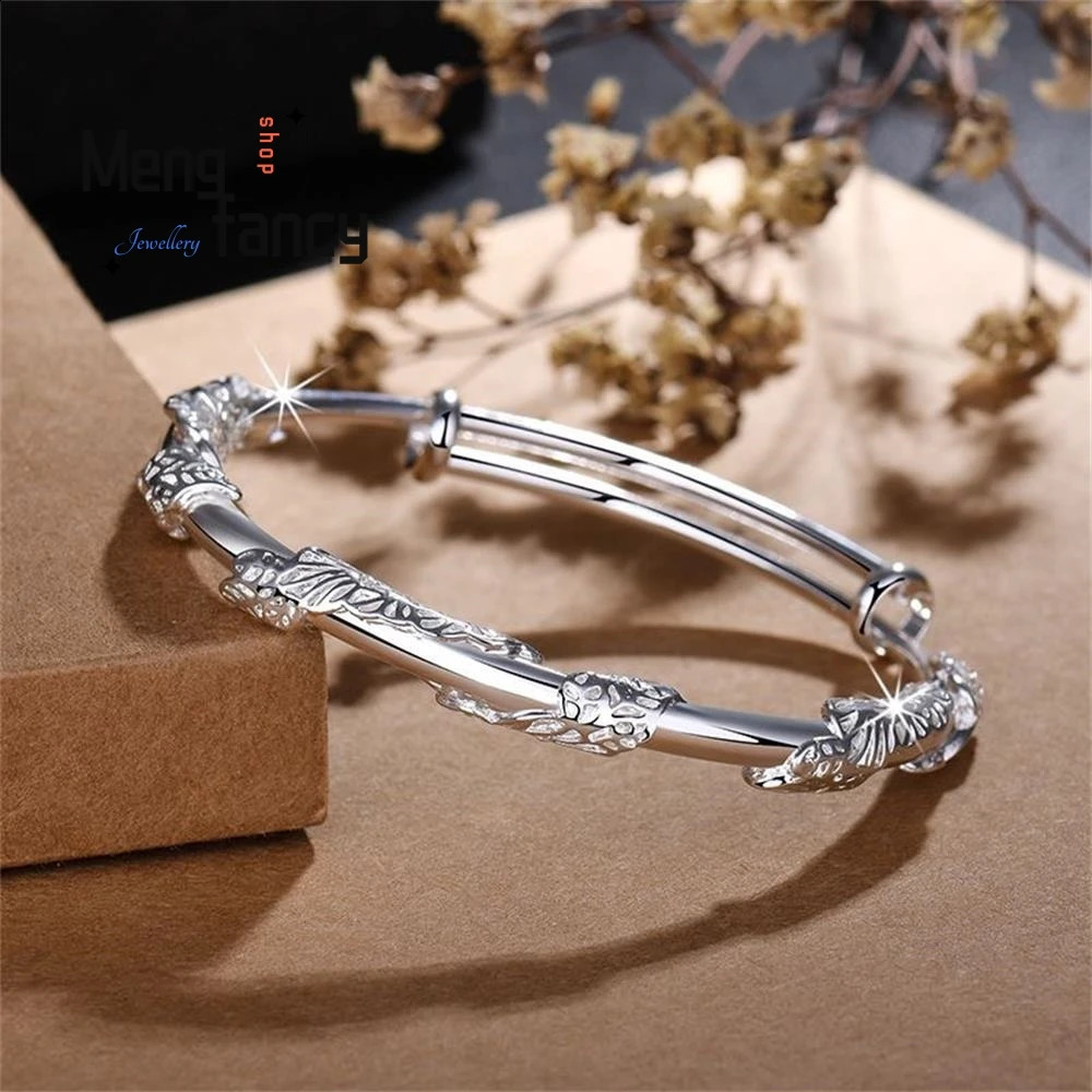 Trendy y Floral Vintage Sliding Bangle - Unique Adjustable Ancient-Style Bracelet Exquisite Handcrafted Niche Jewelry Gift 260626 - view 5
