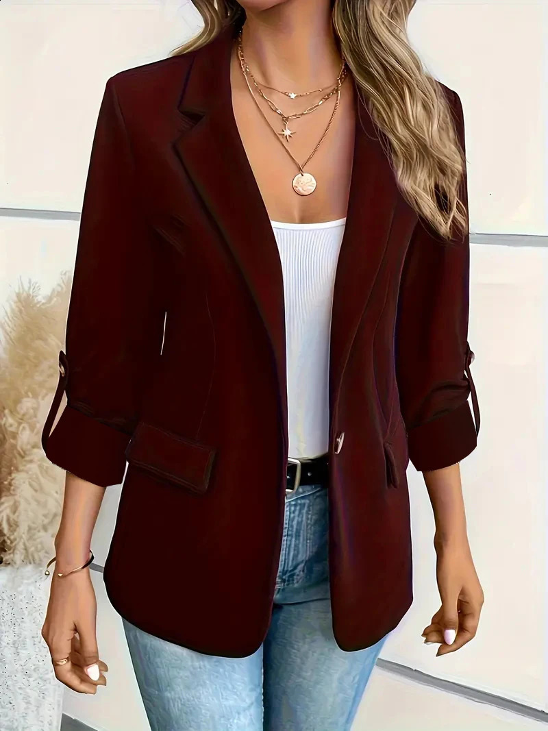 Womens Long Sleeve Blazer Open Front Casual Jacket With Roll Up Sleeves And Pockets For Business Office Wear 260625 - view 5