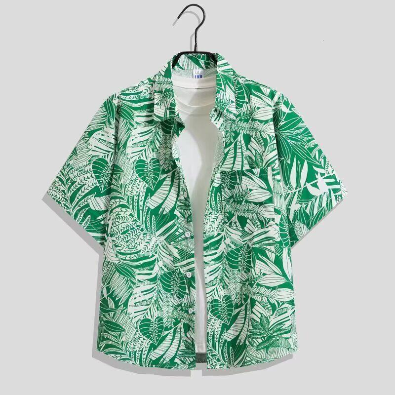 Vintage floral shirt for men and women Hawaiian style casual and stylish loose-fitting couples top beach ice silk shirt - view 9
