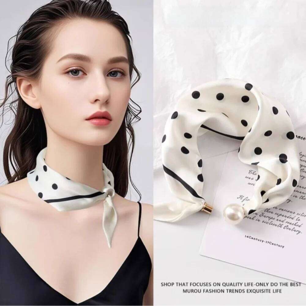 New Pearl Buckle Silk Thin Printed Neck Scarf Lightweight Soft Neckerchief Women 26Y06226 - view 3