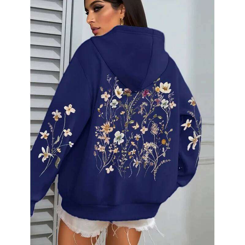 Same Style for Men and WomenFlower Clusters Design Loose Fleece Autumn Y2K Pocket Hoodies Multicolor Soft Streetwear W260626 - view 4