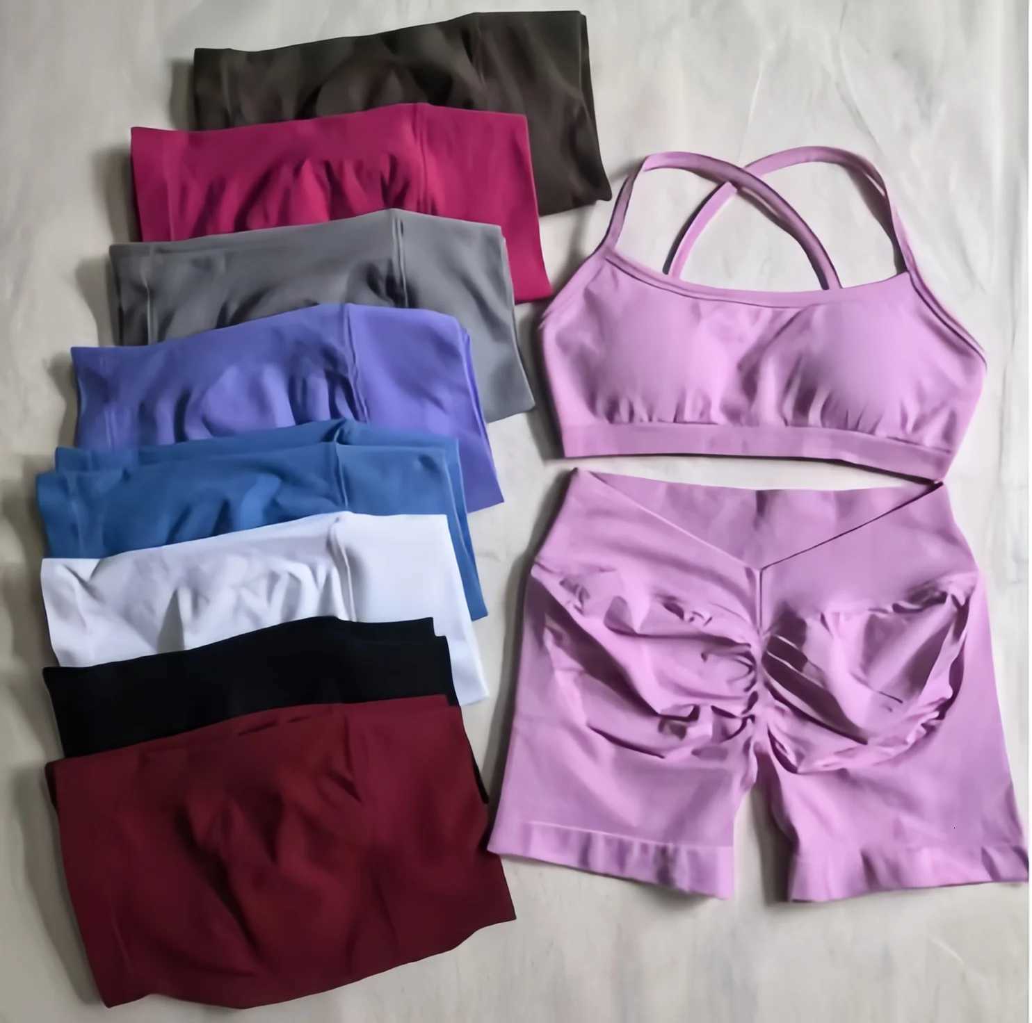 Piece Sports Gym Set 2 Strappy Bra Yoga Underwear Short Sport Leggings Bicycle Running Sportswear Woman Seamless Yoga Set M260626 - view 4