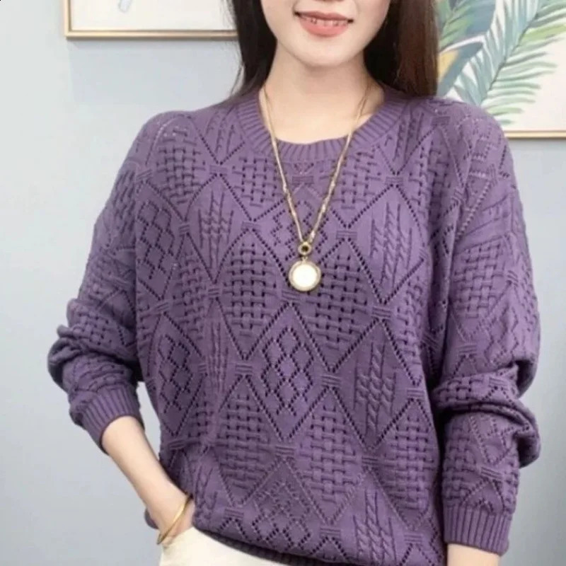 Hollow Knitted Sweater Womens Spring Clothing Fashionable Foreign Loose and Thin Versatile Long-sleeved Top Pullover 260626 - view 3