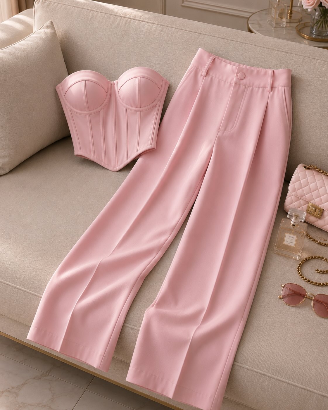 Womens Summer Outfits 2 Piece Sets Casual Top Wide Leg Pants Spring Matching Lounge Set SF060 - view 9