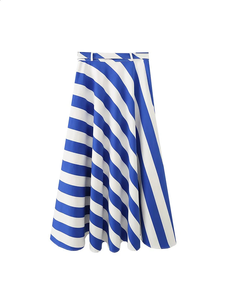 Elegant Women Striped Belt Skirt Chic Contrasting Colors Casual ALine 2026 Summer Fashion Ladies Holidays Midi Skirts 260626 - view 5